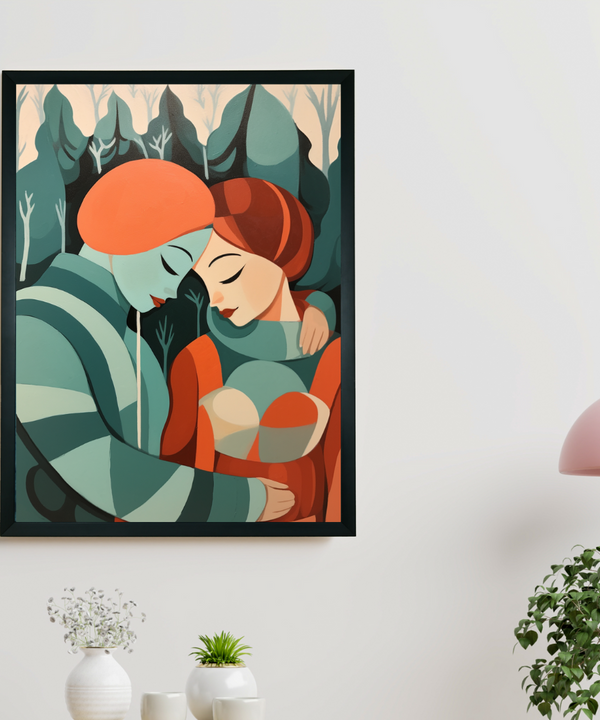Winter Whispers: Premium Modern Couple Canvas Print by Sowpeace – Handcrafted Indian-Inspired Art for Elegant Winter Home Decor — image 2