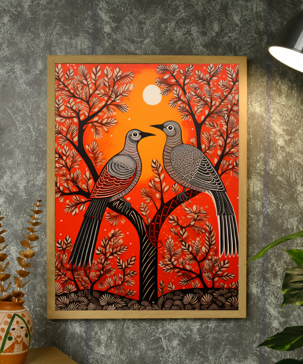 Pigeon Flight, Sunset Symphony: Sowpeace Handcrafted Canvas – Premium Indian-Inspired Art for Stylish Home Interiors — image 4