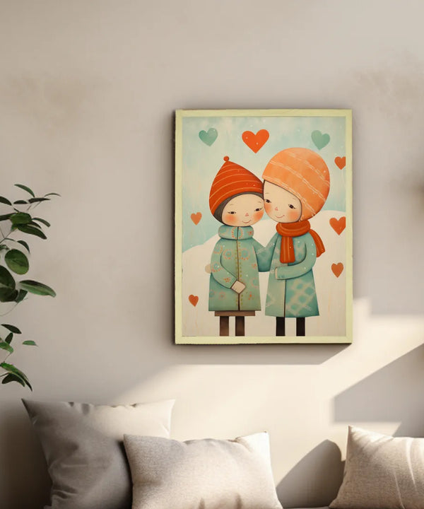 Warmth Within: Sowpeace's Premium Boy & Girl Winter Canvas Art – Handcrafted Indian-Inspired Prints for Cozy Holiday Decor — image 4