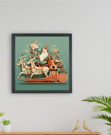 Sowpeace: Santa & Reindeer – Premium Wall Art Wonderland – Handcrafted Indian-Inspired Prints for Stylish Holiday Decor — alternate view