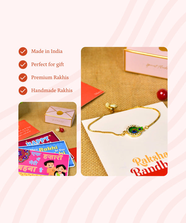 Sowpeace Exquisite Peacock Rakhi Pack of 1 with Roli Chawal and Greeting card combo for Raksha Bandhan and Gifting — image 6
