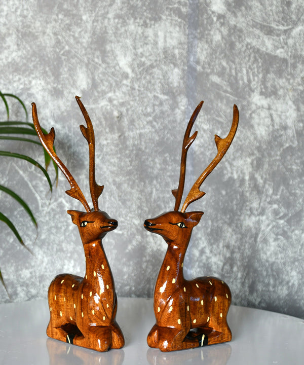 Sowpeace Pair of wooden sitting deer Artisan Decor — main view