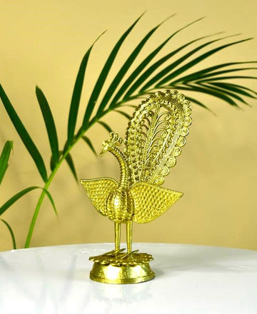 Dhokra Peacock: Artisan Brass Tabletop Elegance — alternate view