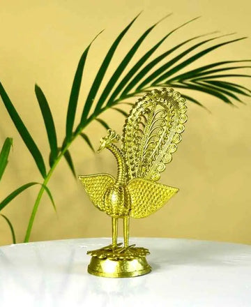 Dhokra Peacock: Artisan Brass Tabletop Elegance — alternate view