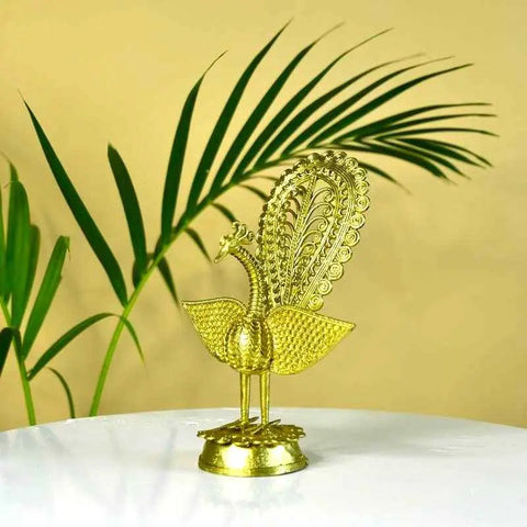 Dhokra Peacock: Artisan Brass Tabletop Elegance