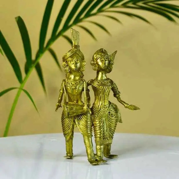 Dhokra Tribal Couple with Dhol Tabletop Decor — main view