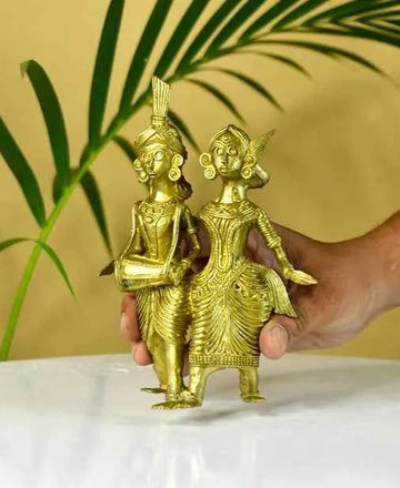 Dhokra Tribal Couple with Dhol Tabletop Decor — alternate view