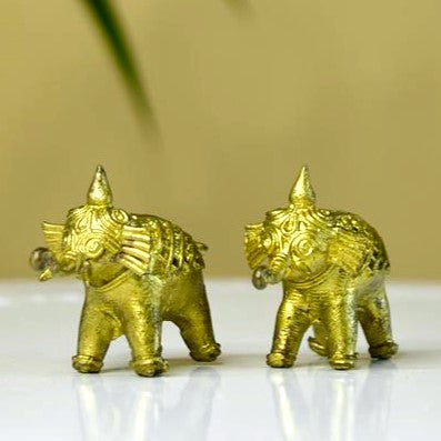Handcrafted Brass Dhokra Elephant Tabletop Decor: Artisan Elegance for Home. — main view