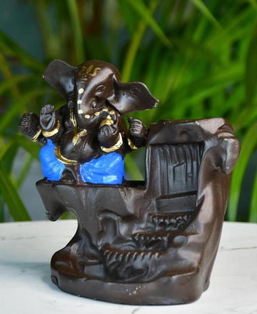 Artisan Blue Ganesh Smoke Fountain Tabletop Decor by Sowpeace - Unique Home Showpiece — alternate view