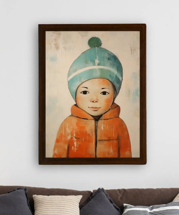 Chilled Dreams: Sowpeace's Premium Abstract Winter Boy Canvas – Handcrafted Indian-Inspired Art for Stylish Winter Home Interiors — image 4