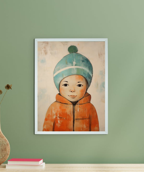 Chilled Dreams: Sowpeace's Premium Abstract Winter Boy Canvas – Handcrafted Indian-Inspired Art for Stylish Winter Home Interiors — image 2