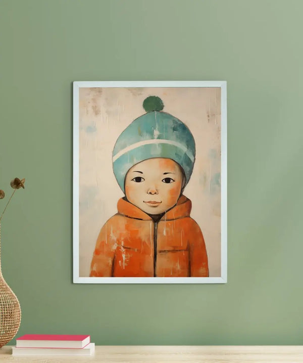 Chilled Dreams: Sowpeace's Premium Abstract Winter Boy Canvas – Handcrafted Indian-Inspired Art for Stylish Winter Home Interiors — image 2