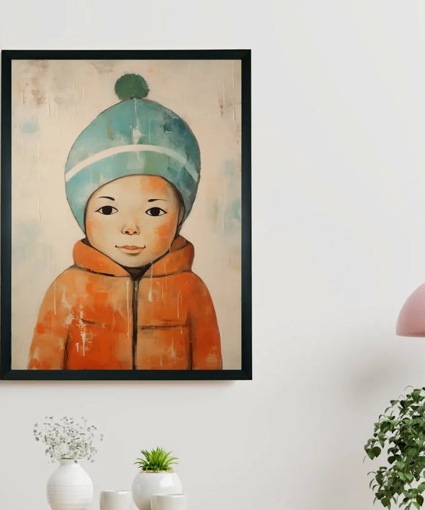 Chilled Dreams: Sowpeace's Premium Abstract Winter Boy Canvas – Handcrafted Indian-Inspired Art for Stylish Winter Home Interiors — main view