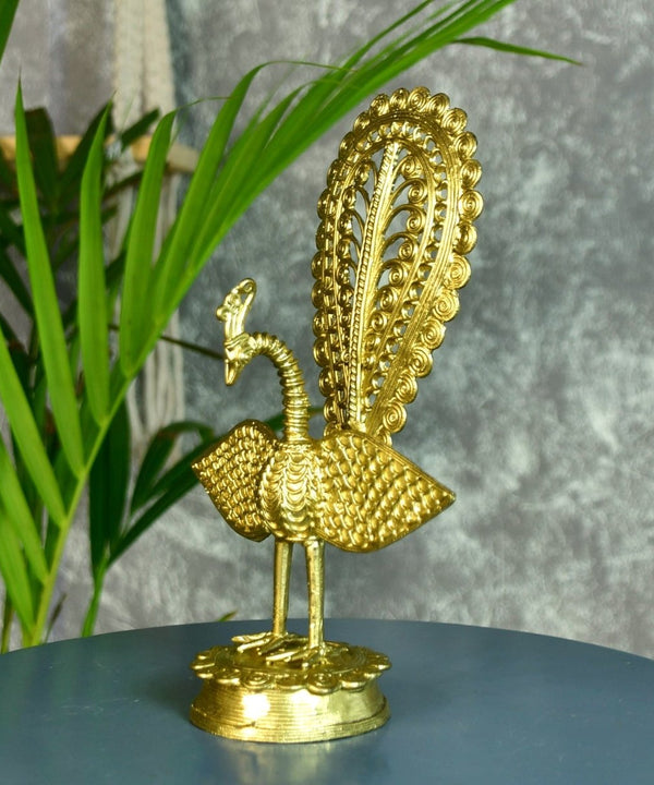 Dhokra Peacock: Artisan Brass Tabletop Elegance — main view