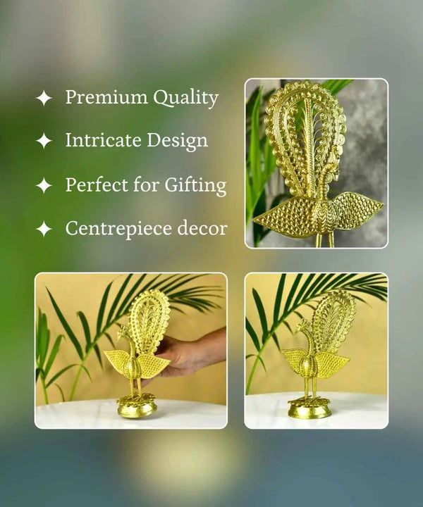 Dhokra Peacock: Artisan Brass Tabletop Elegance — image 3