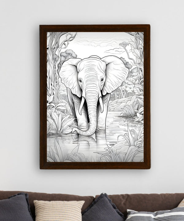 Jungle Symphony: Handcrafted Line Art Elephant Canvas – Premium Indian-Inspired Wall Art for Modern Home Decoration — image 3
