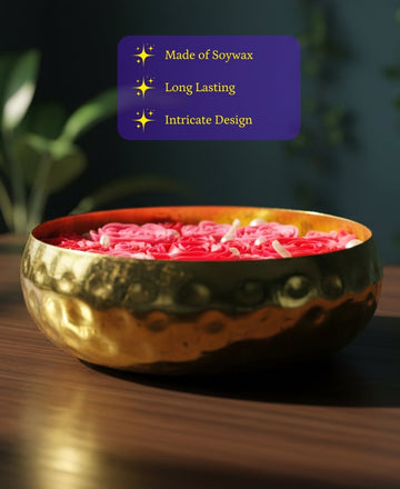Large Soy Wax Candle in Metal Pot with Small Red Roses – 12 cm Red Décor Gift — alternate view