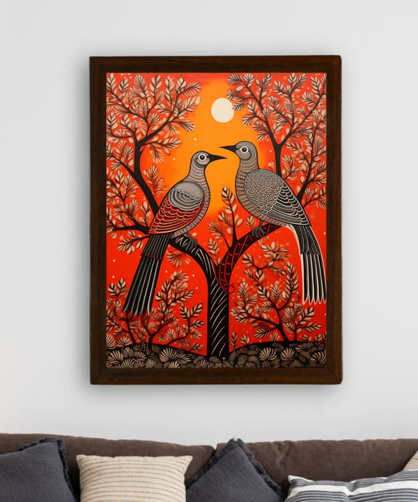 Pigeon Flight, Sunset Symphony: Sowpeace Handcrafted Canvas – Premium Indian-Inspired Art for Stylish Home Interiors — image 3