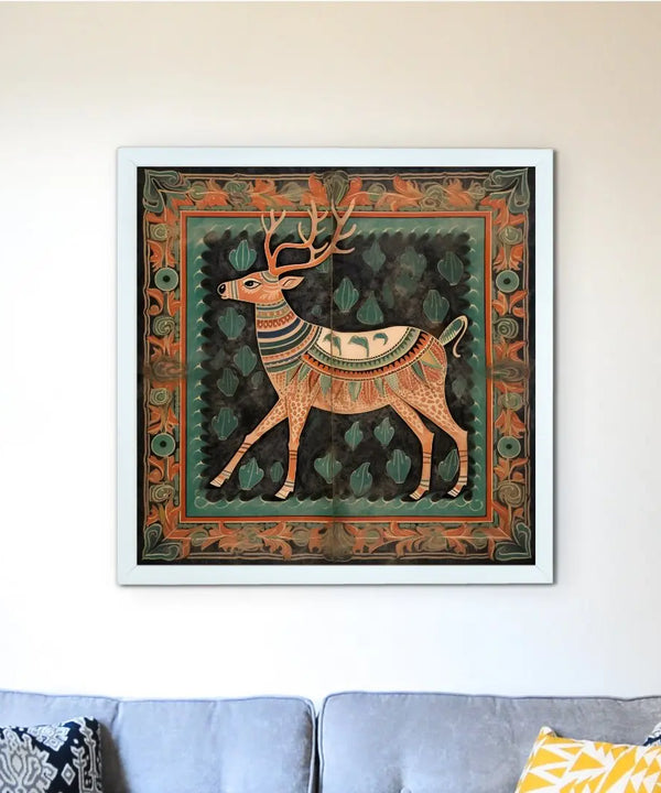 Sowpeace's Handcrafted Premium Pichwai Reindeer Abstract Wall Painting – Canvas Decor for Elegant and Cultural Interiors — main view