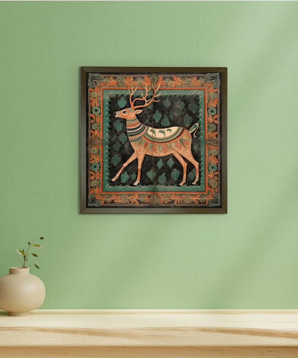 Sowpeace's Handcrafted Premium Pichwai Reindeer Abstract Wall Painting – Canvas Decor for Elegant and Cultural Interiors — image 3