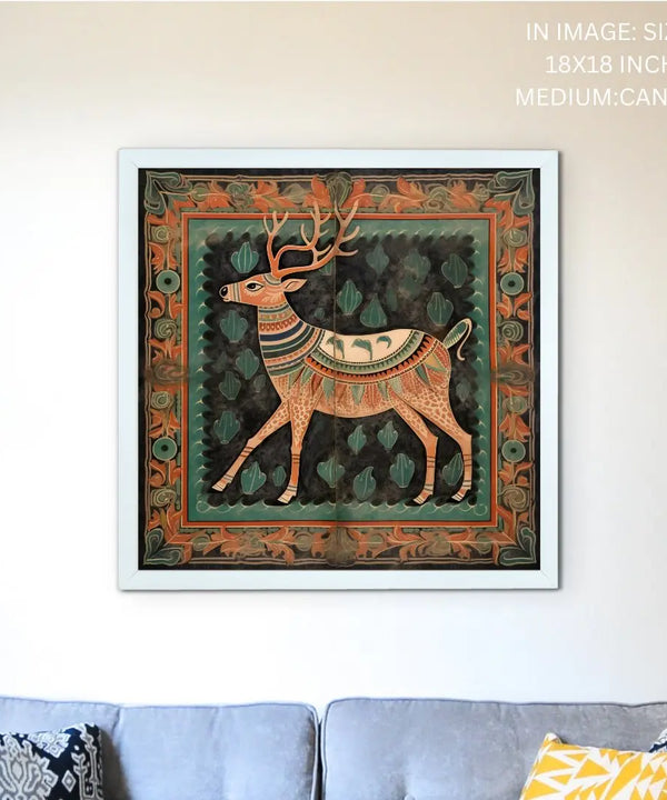 Sowpeace's Handcrafted Premium Pichwai Reindeer Abstract Wall Painting – Canvas Decor for Elegant and Cultural Interiors — image 5