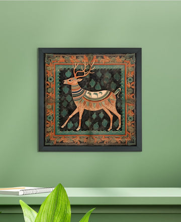 Sowpeace's Handcrafted Premium Pichwai Reindeer Abstract Wall Painting – Canvas Decor for Elegant and Cultural Interiors — alternate view