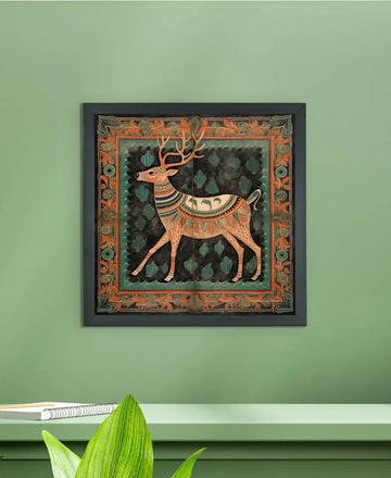 Sowpeace's Handcrafted Premium Pichwai Reindeer Abstract Wall Painting – Canvas Decor for Elegant and Cultural Interiors — alternate view