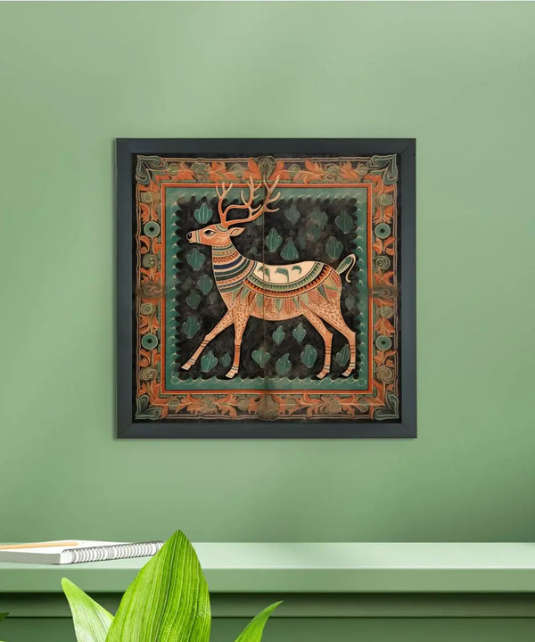 Sowpeace's Handcrafted Premium Pichwai Reindeer Abstract Wall Painting – Canvas Decor for Elegant and Cultural Interiors — image 2