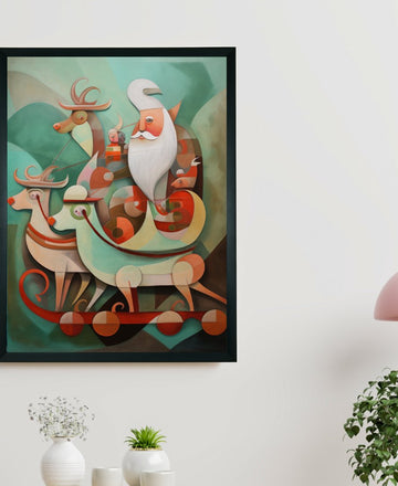 Reindeer Flight: Premium Abstract Wall Art by Sowpeace – Handcrafted Indian-Inspired Canvas for Festive and Elegant Home Interiors — alternate view