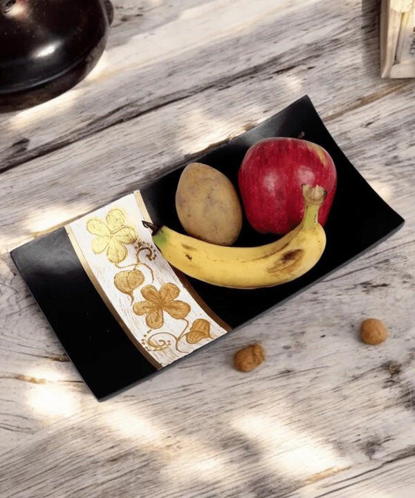 Sowpeace 14-Inch Handcrafted Black Acacia Wood Tray — main view
