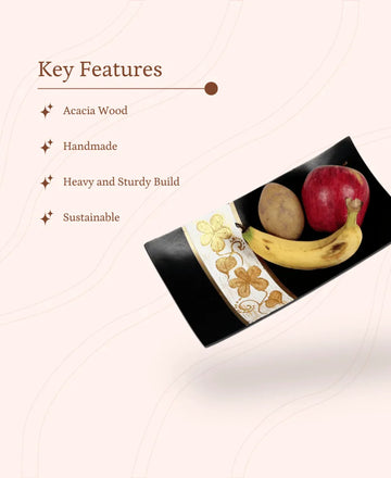 Sowpeace 14-Inch Handcrafted Black Acacia Wood Tray — alternate view