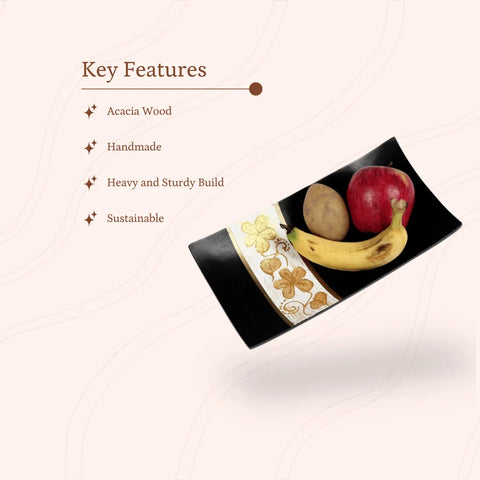 Sowpeace 14-Inch Handcrafted Black Acacia Wood Tray