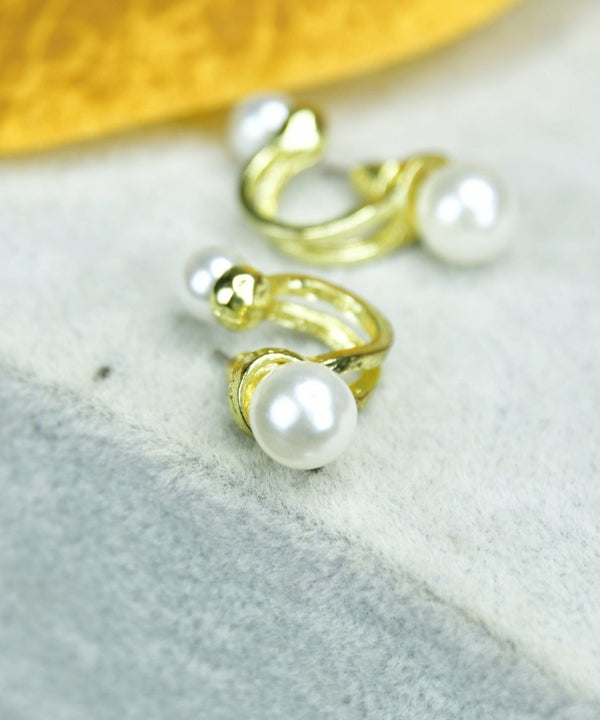 Sowpeace 2 Beads Crescent Gold Stainless Steel Earrings | Elegant One‑Size Lightweight Jewelry for Women & Daily Wear — image 2