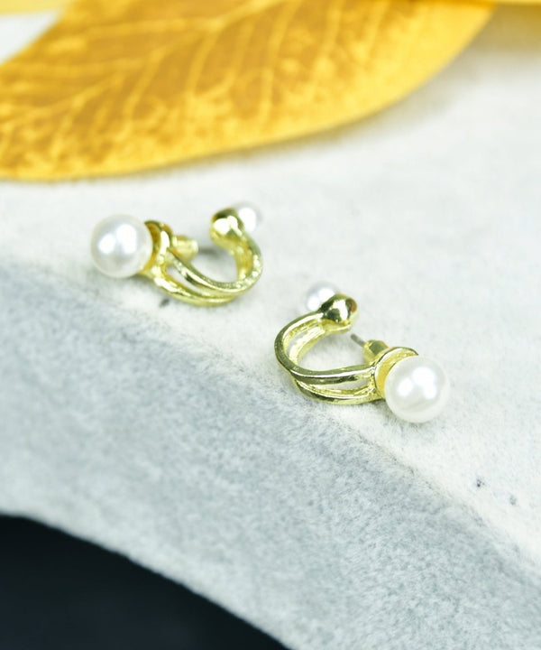 Sowpeace 2 Beads Crescent Gold Stainless Steel Earrings | Elegant One‑Size Lightweight Jewelry for Women & Daily Wear — main view