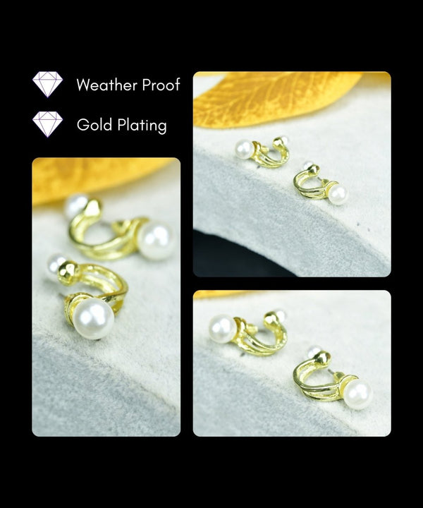 Sowpeace 2 Beads Crescent Gold Stainless Steel Earrings | Elegant One‑Size Lightweight Jewelry for Women & Daily Wear — image 4