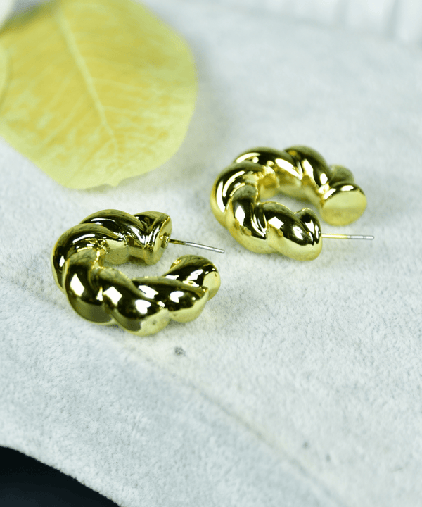 Sowpeace 3/4 Twisted Textured Round Golden CCB Earrings | Elegant One‑Size Lightweight Jewelry for Women & Daily Wear — main view