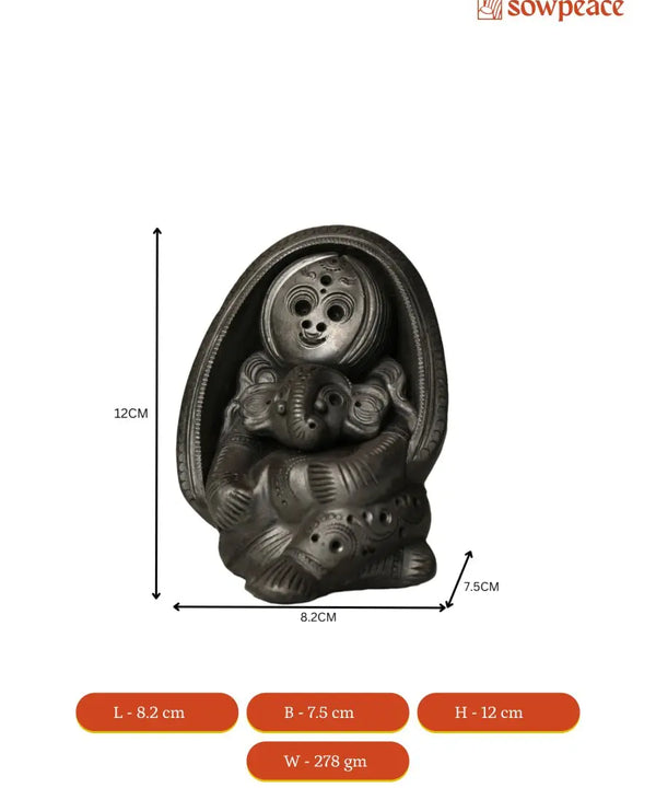 Sowpeace Art: Black Terracotta Durga Ganesh Tabletop Marvel — image 6