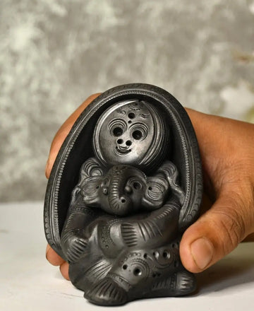 Sowpeace Art: Black Terracotta Durga Ganesh Tabletop Marvel — alternate view