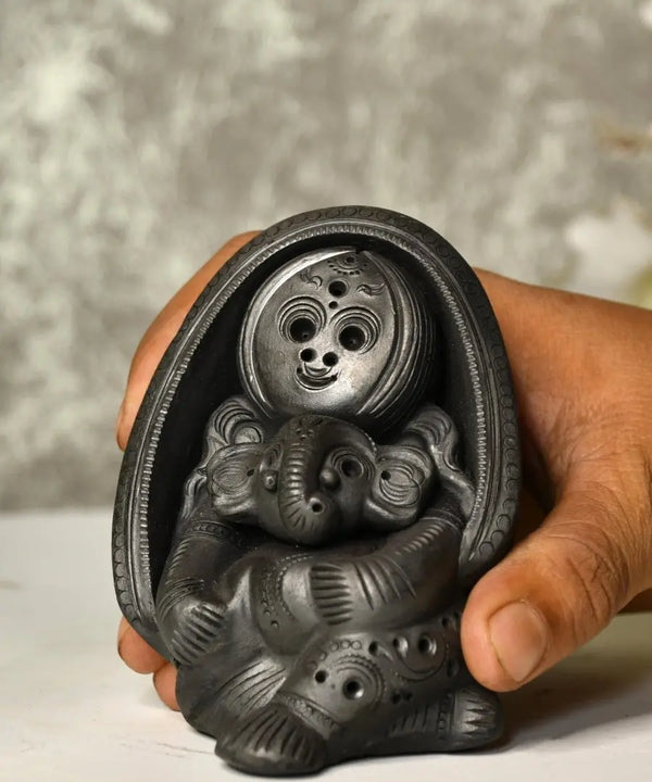 Sowpeace Art: Black Terracotta Durga Ganesh Tabletop Marvel — image 2