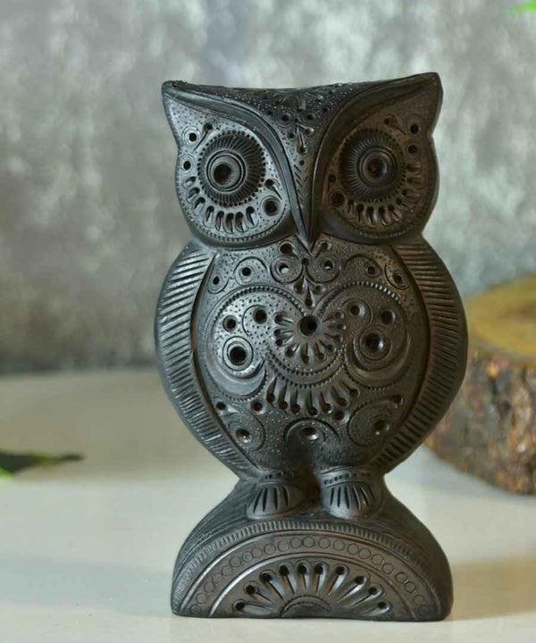 Sowpeace Black Terracotta Artisanal Owl: Tabletop Decor — main view