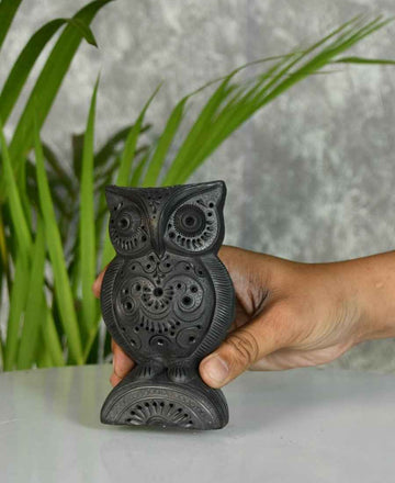Sowpeace Black Terracotta Artisanal Owl: Tabletop Decor — alternate view