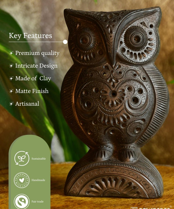 Sowpeace Black Terracotta Artisanal Owl: Tabletop Decor — image 8