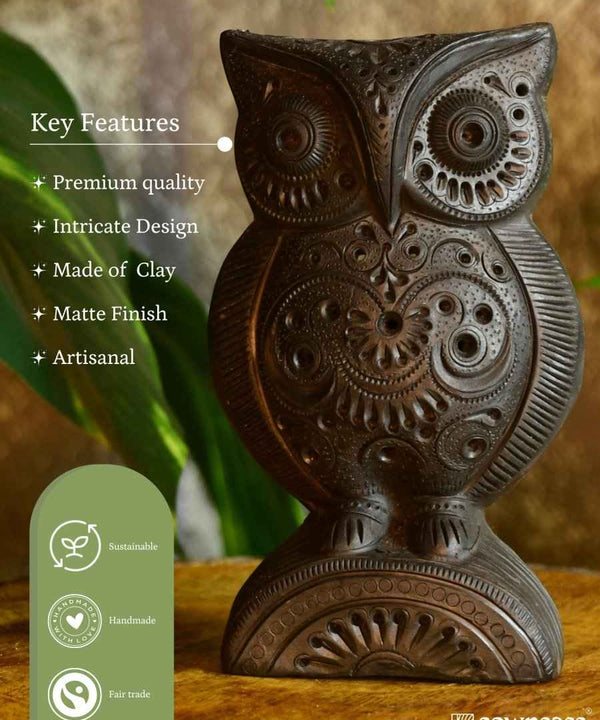 Sowpeace Black Terracotta Artisanal Owl: Tabletop Decor — image 8
