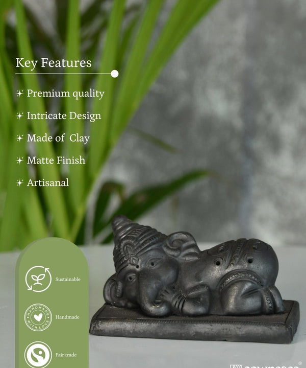 Sowpeace Black Terracotta Sleeping Ganesh: Artisan Tabletop Decor — image 5