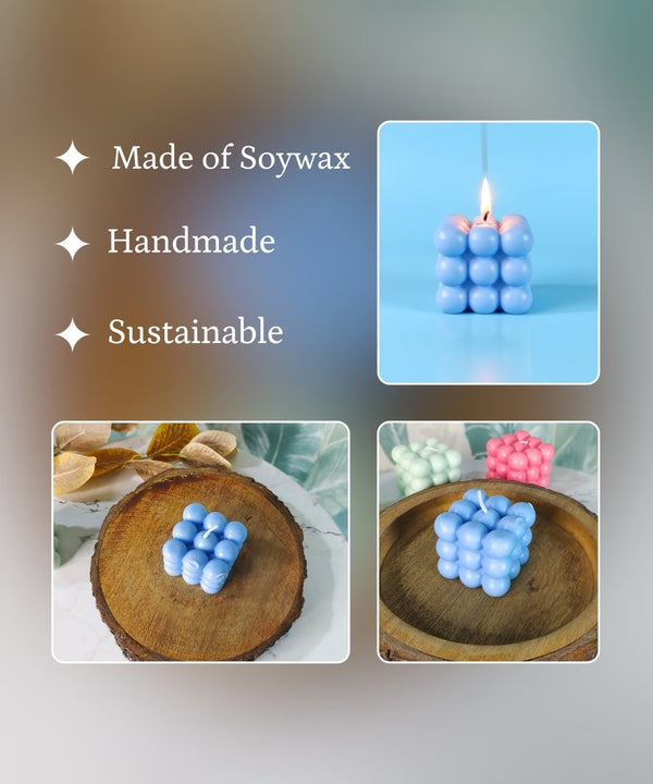 Sowpeace Bubble Blue Soywax Candle – Hand-Poured, Vegan, Unscented Decorative Cube (6×6×6 cm) — image 4