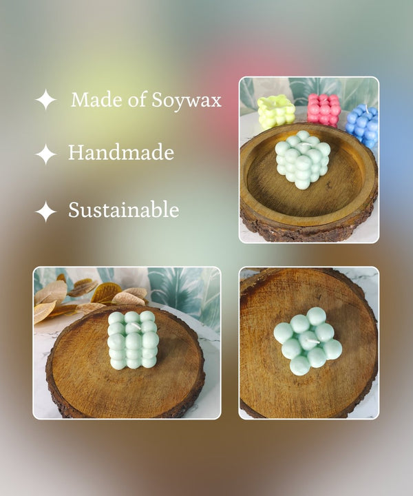 Sowpeace Bubble Green Soywax Candle – Hand-Poured, Vegan, Unscented Decorative Cube (6×6×6 cm) — image 4