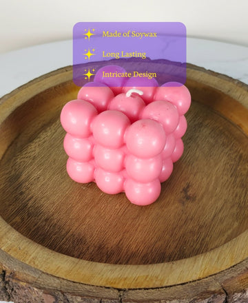 Sowpeace Bubble Pink Soywax Candle – Hand-Poured, Vegan, Unscented Decorative Cube (6×6×6 cm) — alternate view