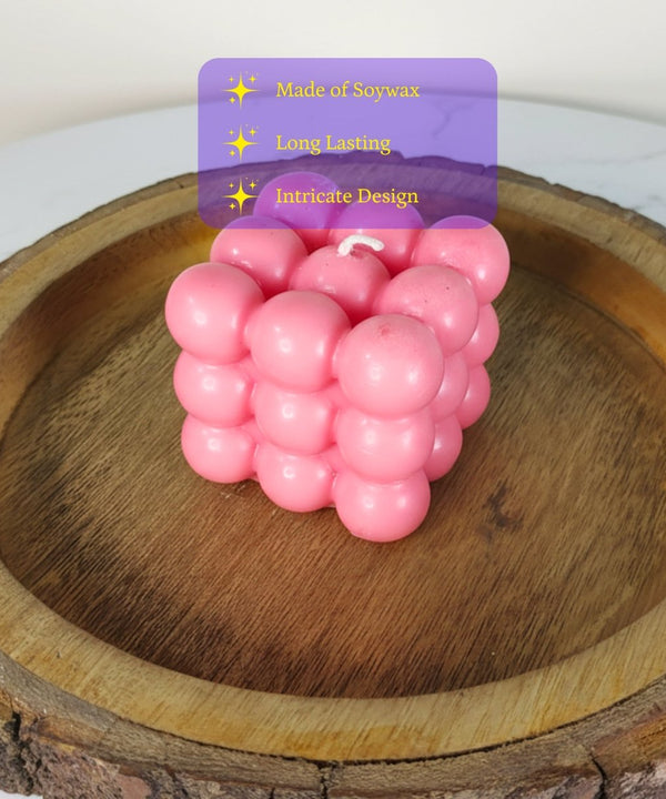 Sowpeace Bubble Pink Soywax Candle – Hand-Poured, Vegan, Unscented Decorative Cube (6×6×6 cm) — image 2