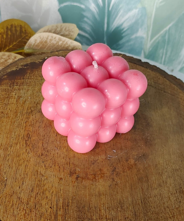 Sowpeace Bubble Pink Soywax Candle – Hand-Poured, Vegan, Unscented Decorative Cube (6×6×6 cm) — main view