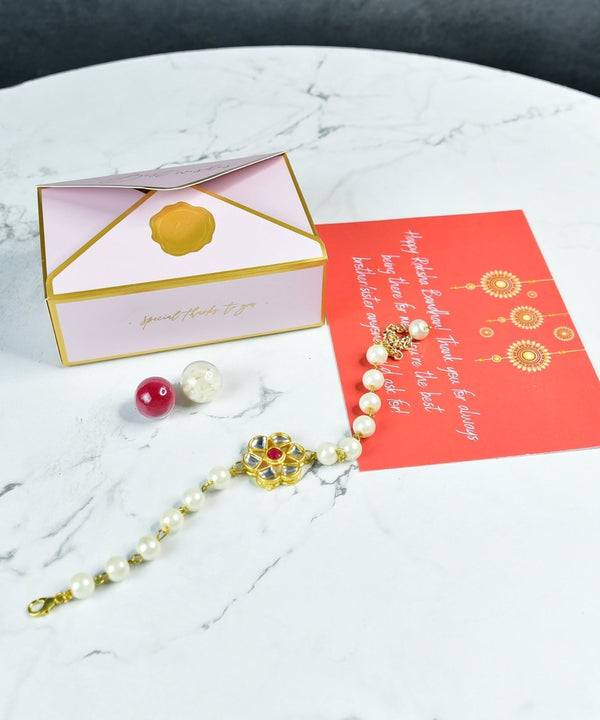 Sowpeace Exquisite Pearl Rakhi Pack of 1 with Roli Chawal and Greeting card combo for Raksha Bandhan and Gifting — main view